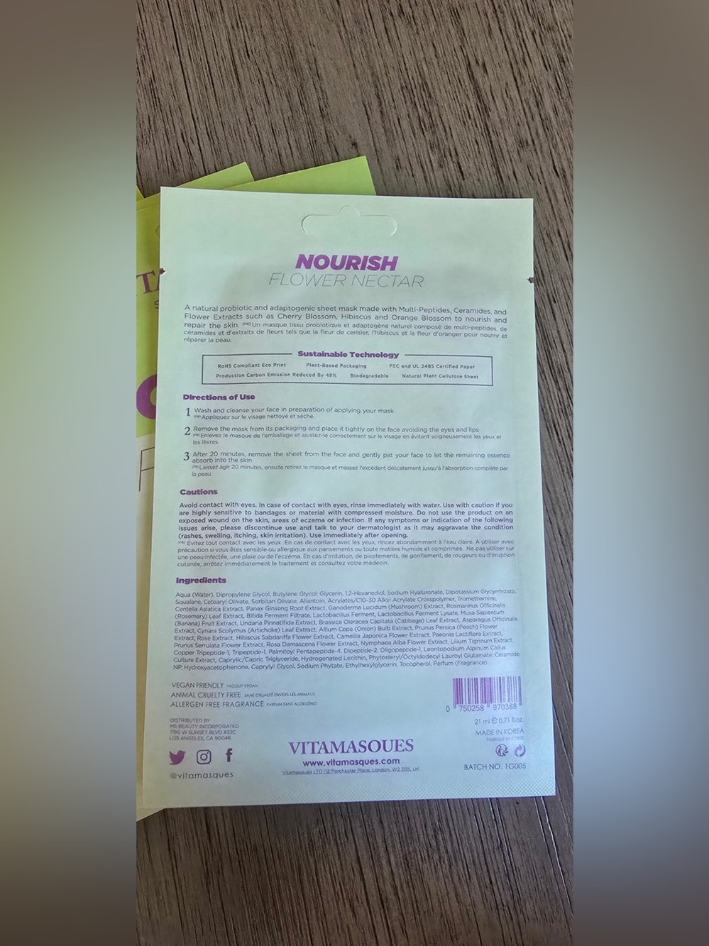 Vitamasques Nourish Flower Nectar Biodegradable Sheet Masks – Lot of 10 NEW - Picture 2 of 4